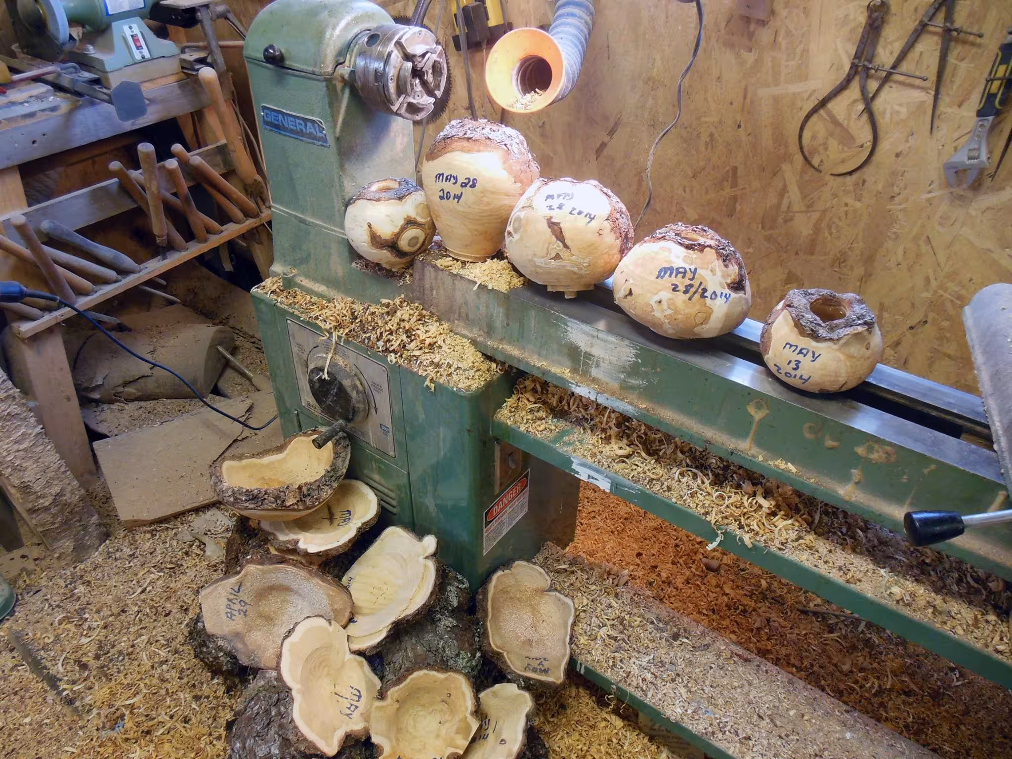 Stacks of burls waiting to be shaped