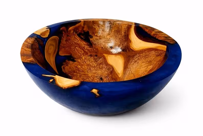 Blue Bowl with Larch Burl